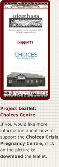 Project Leaflet: Choices Centre If you would like more information about how to support the Choices Crisis Pregnancy Centre, click on the picture to download the leaflet.